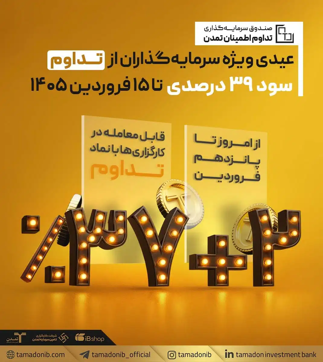 عیدی ویژه سرمایه‌گذاران از «تداوم»؛ سود ۳۹ درصدی تا ۱۵ فروردین ۱۴۰۵